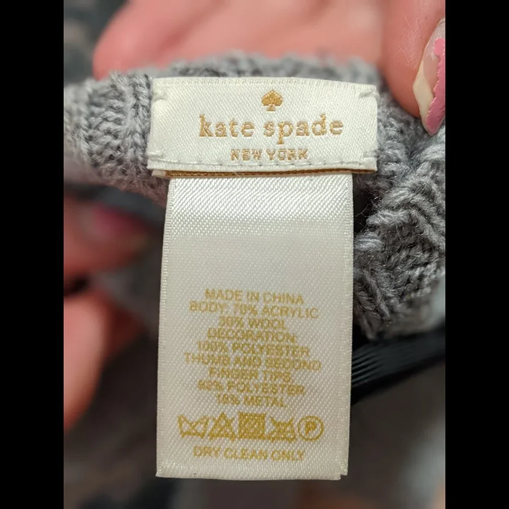 Kate Spade Grey Gloves with Black Bows Text Friendly Fingertips Size OS - Picture 4 of 4